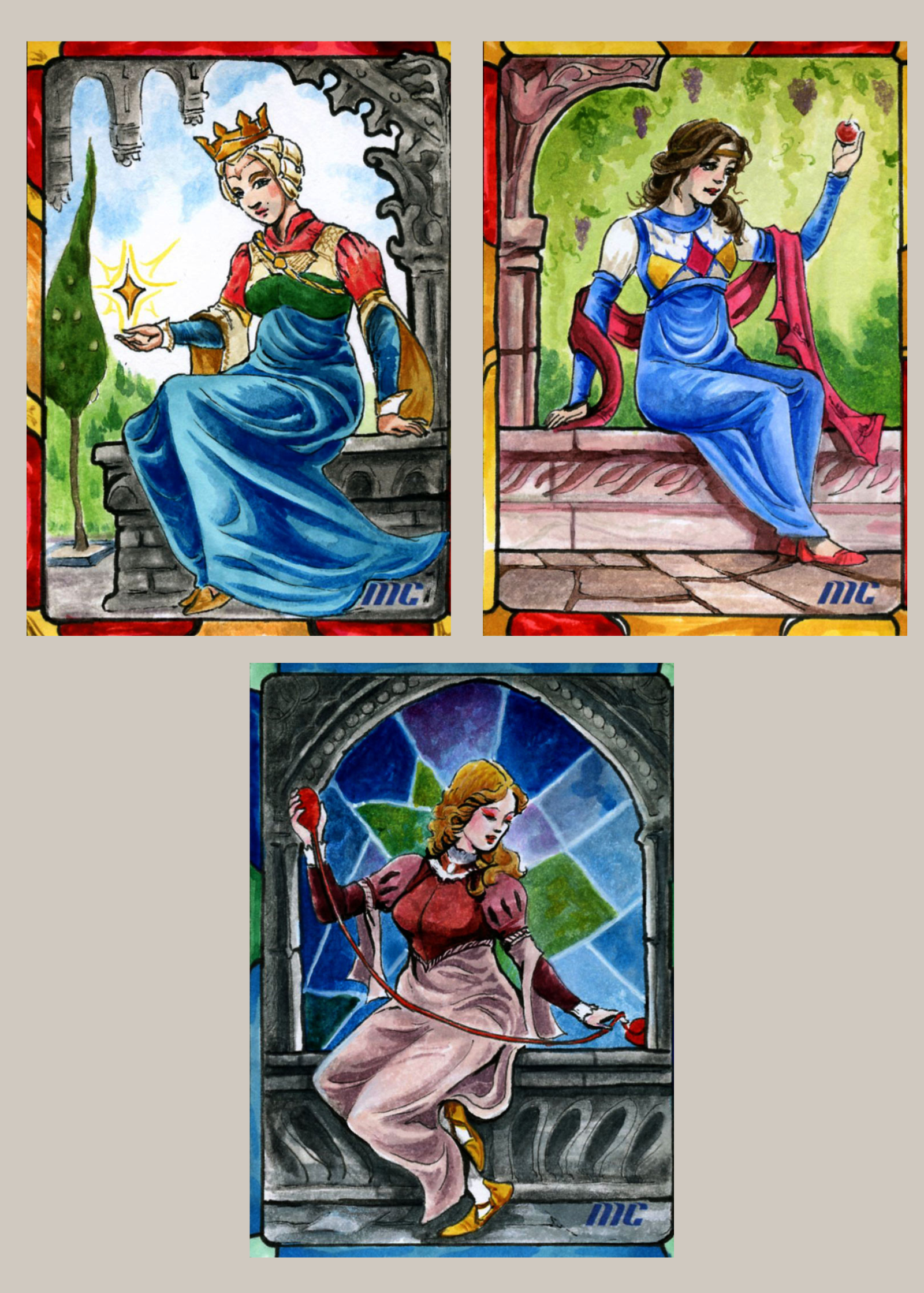 Queen, Maiden, Child by Triantafillia Vassou – 3 card set standard size