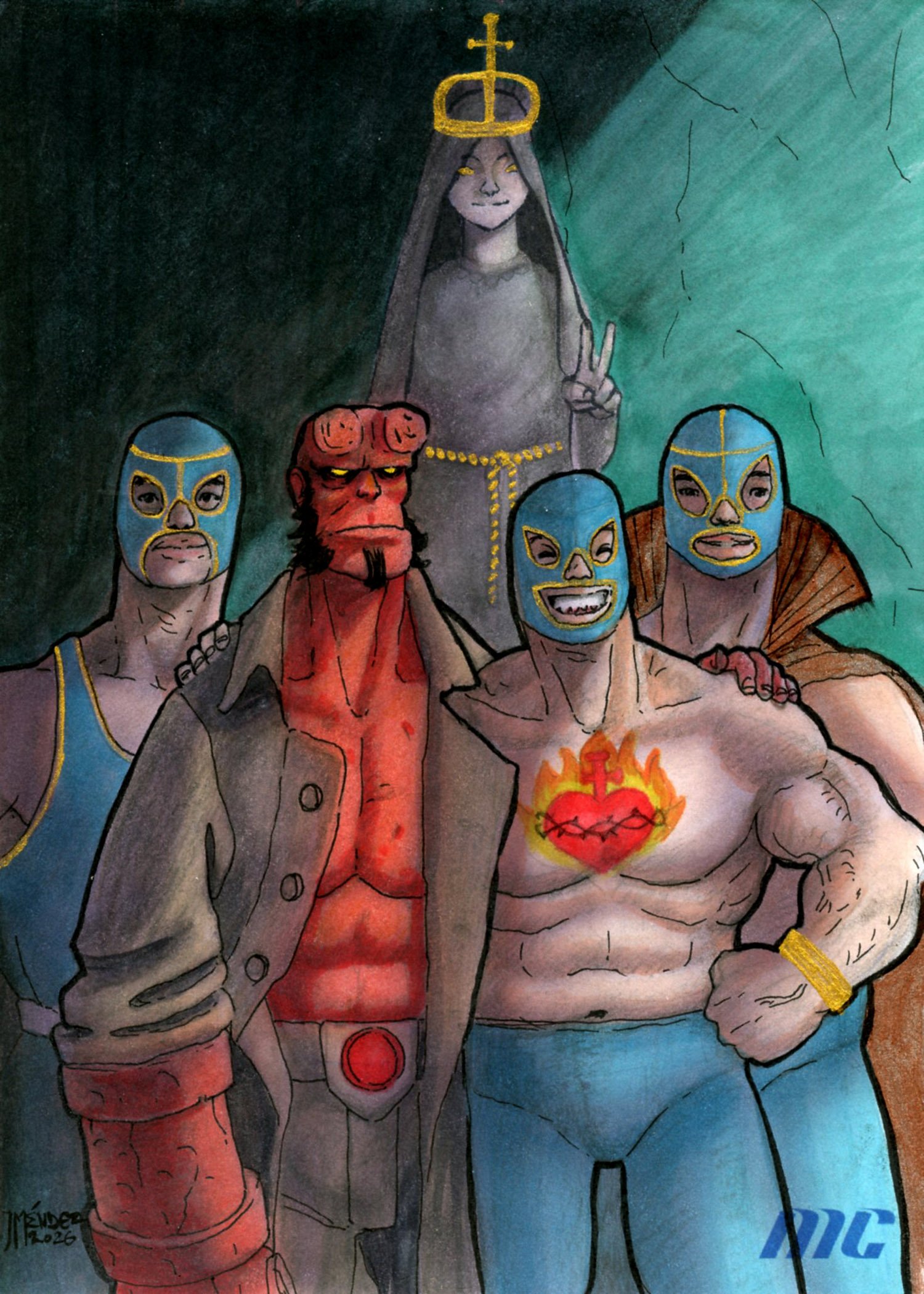 Hellboy and Luchadors by Juan Mendez – 5×7